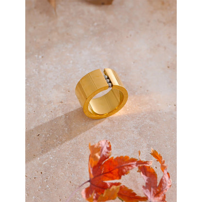 gold fidget ring gravity glide wide band with tiny beads anxiety relief jewelry spinner ring for focus