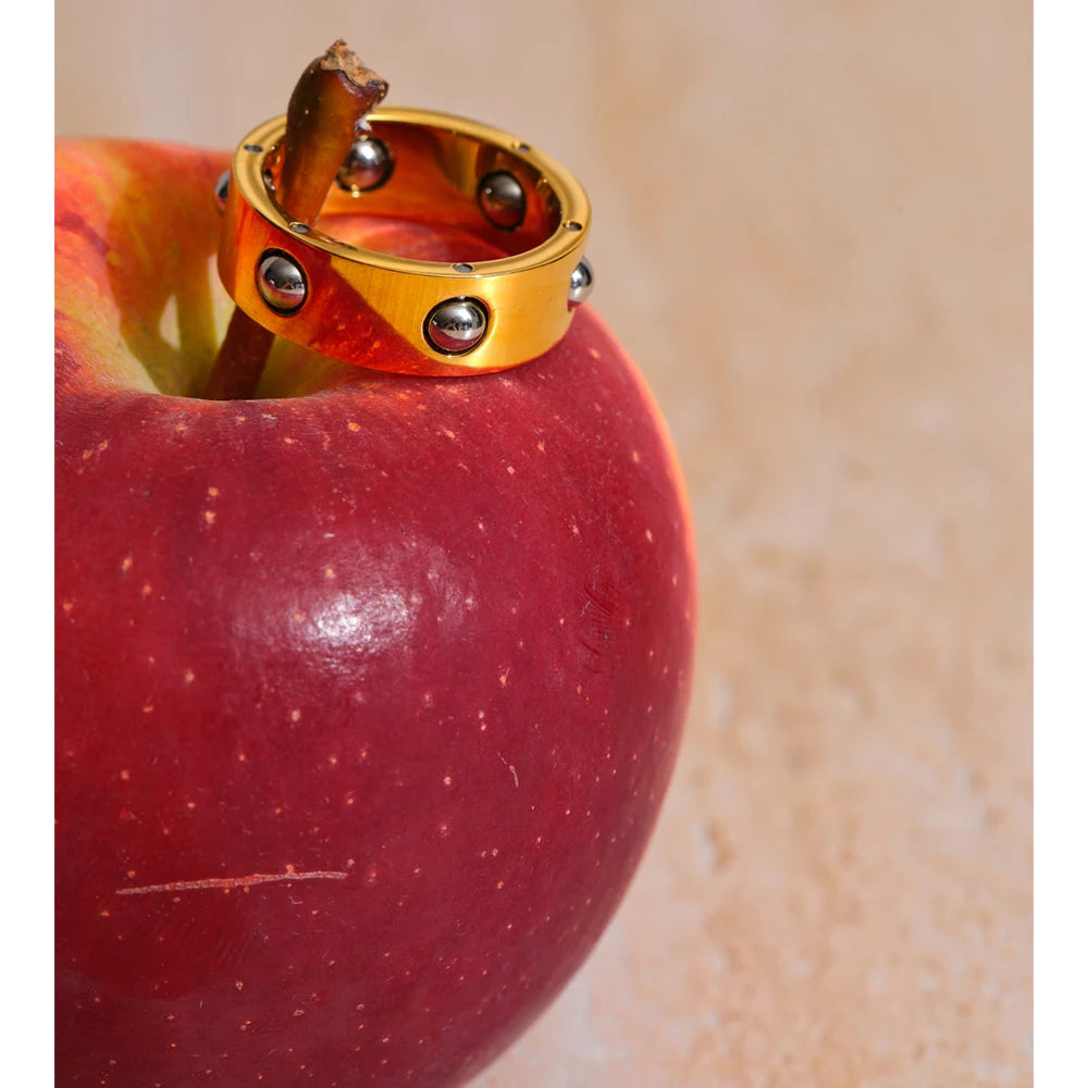 gold fidget ring bead roll wide band with beads anxiety relief jewelry spinner ring for focus