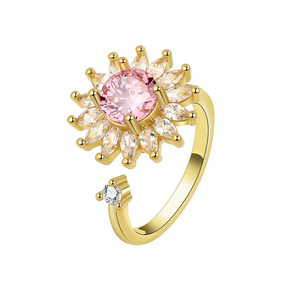 Mystic Blossom - Fidget Jewelry Ring – Sterling Silver Calm - Pink and Gold Edition