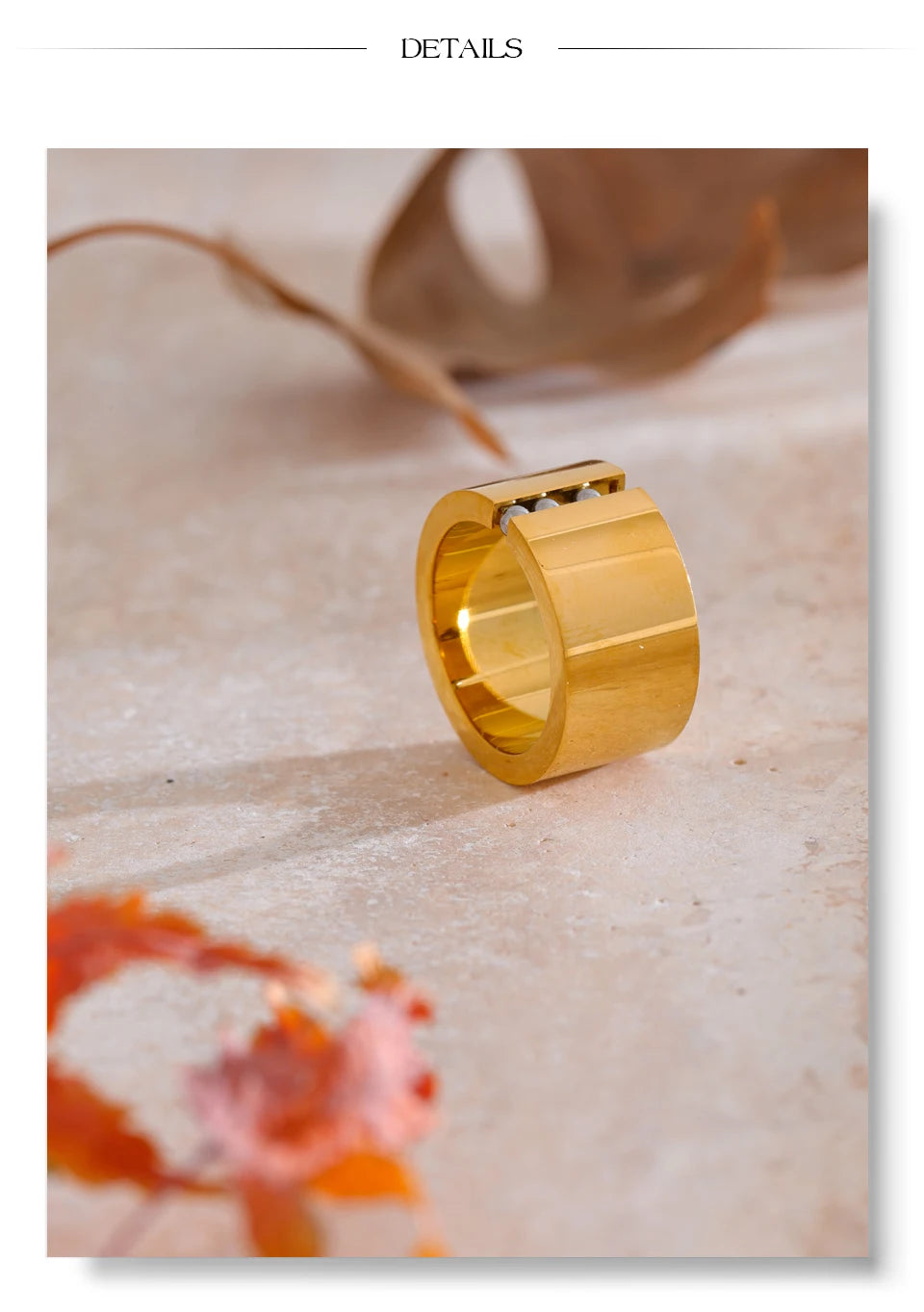 gold fidget ring gravity glide wide band with tiny beads anxiety relief jewelry spinner ring for focus