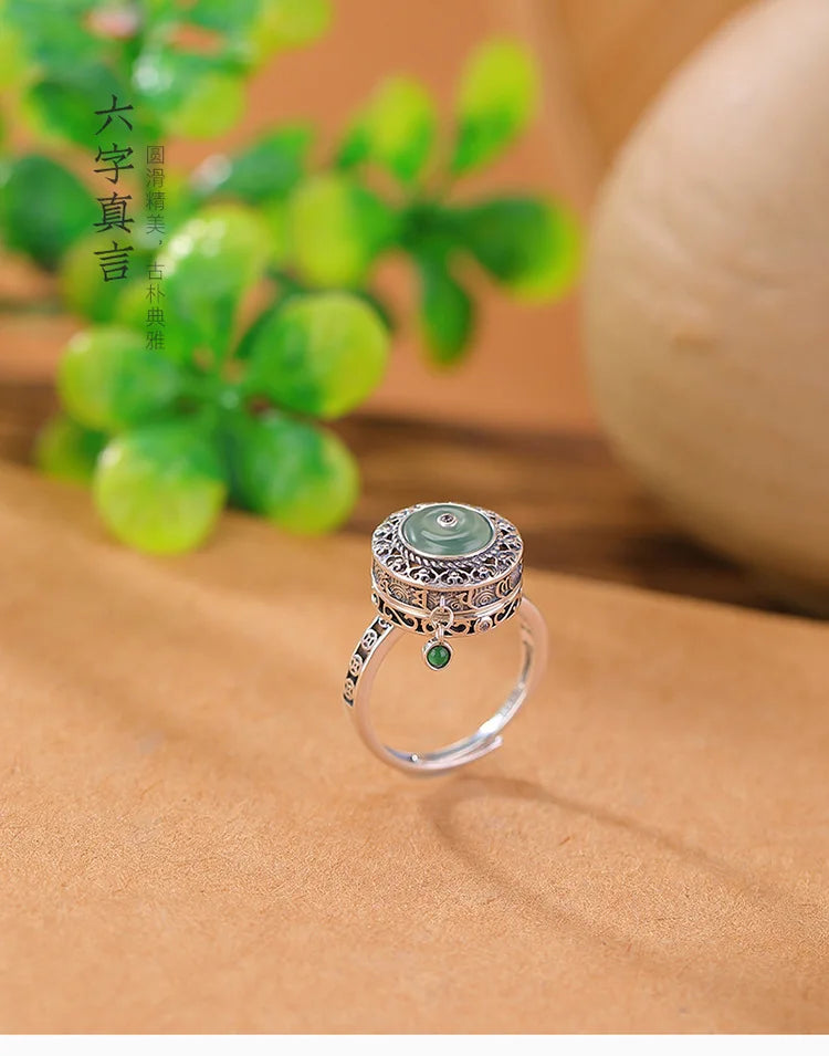 silver fidget ring core spin mantra wheel anxiety relief jewelry spinner ring for focus