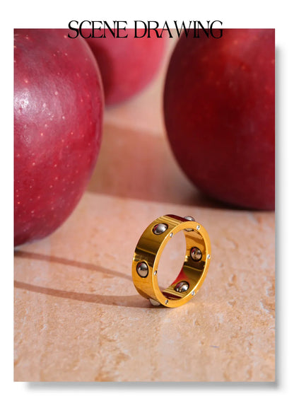 gold fidget ring bead roll wide band with beads anxiety relief jewelry spinner ring for focus