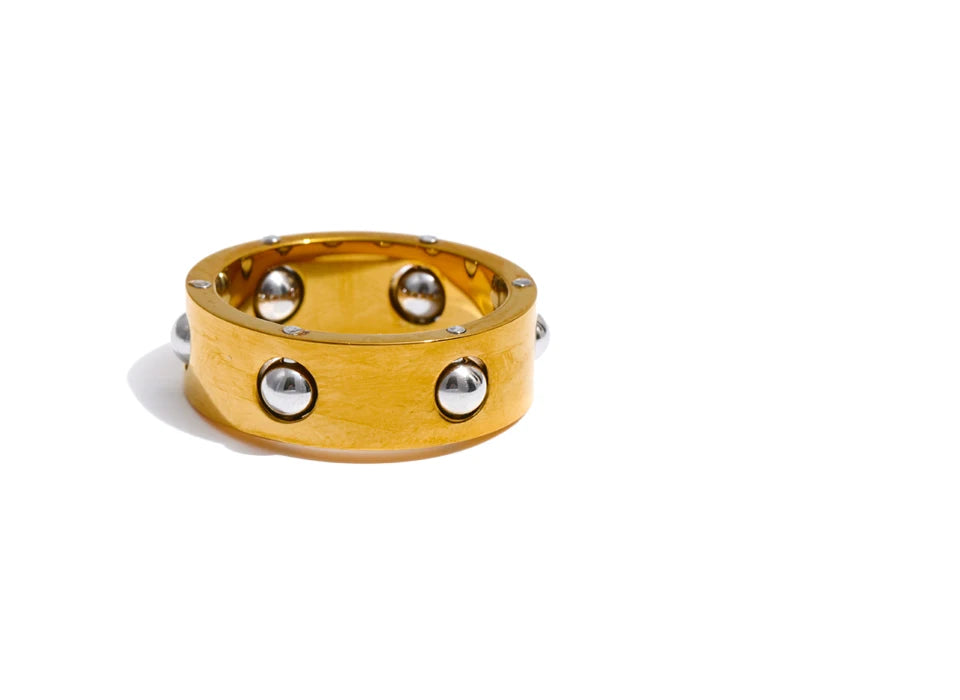 gold fidget ring bead roll wide band with beads anxiety relief jewelry spinner ring for focus