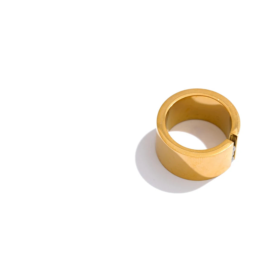 gold fidget ring gravity glide wide band with tiny beads anxiety relief jewelry spinner ring for focus