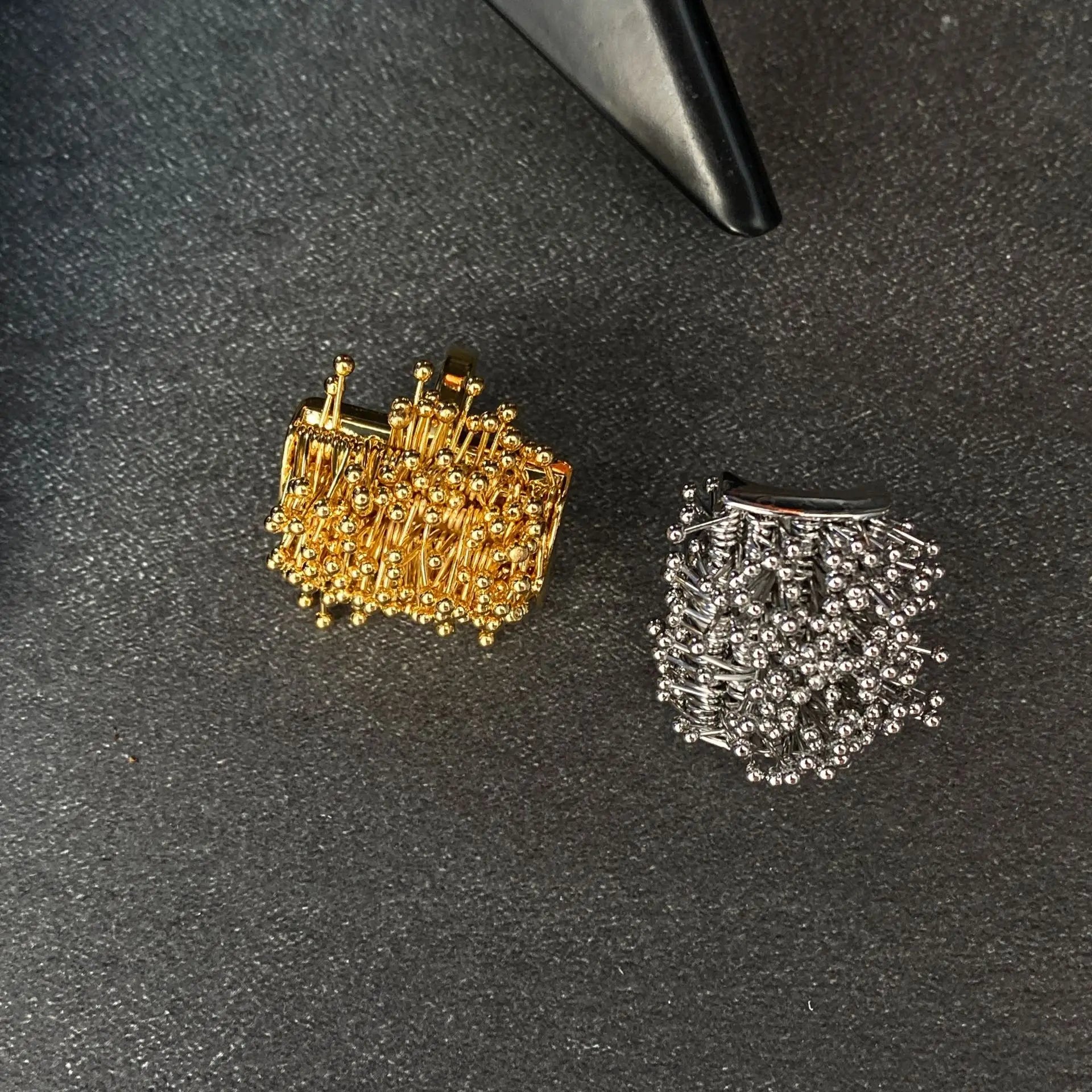 gold fidget ring textured rub multiple pins on square anxiety relief jewelry spinner ring for focus