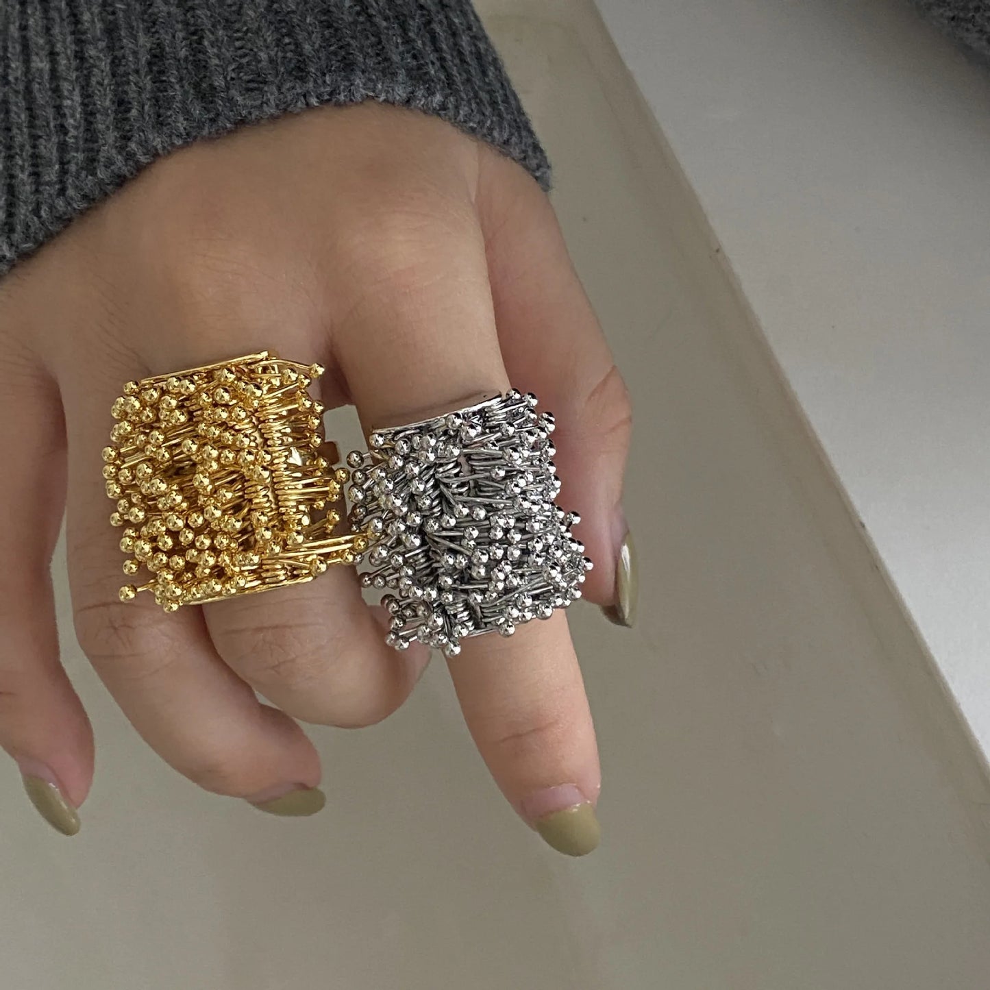 gold fidget ring textured rub multiple pins on square anxiety relief jewelry spinner ring for focus