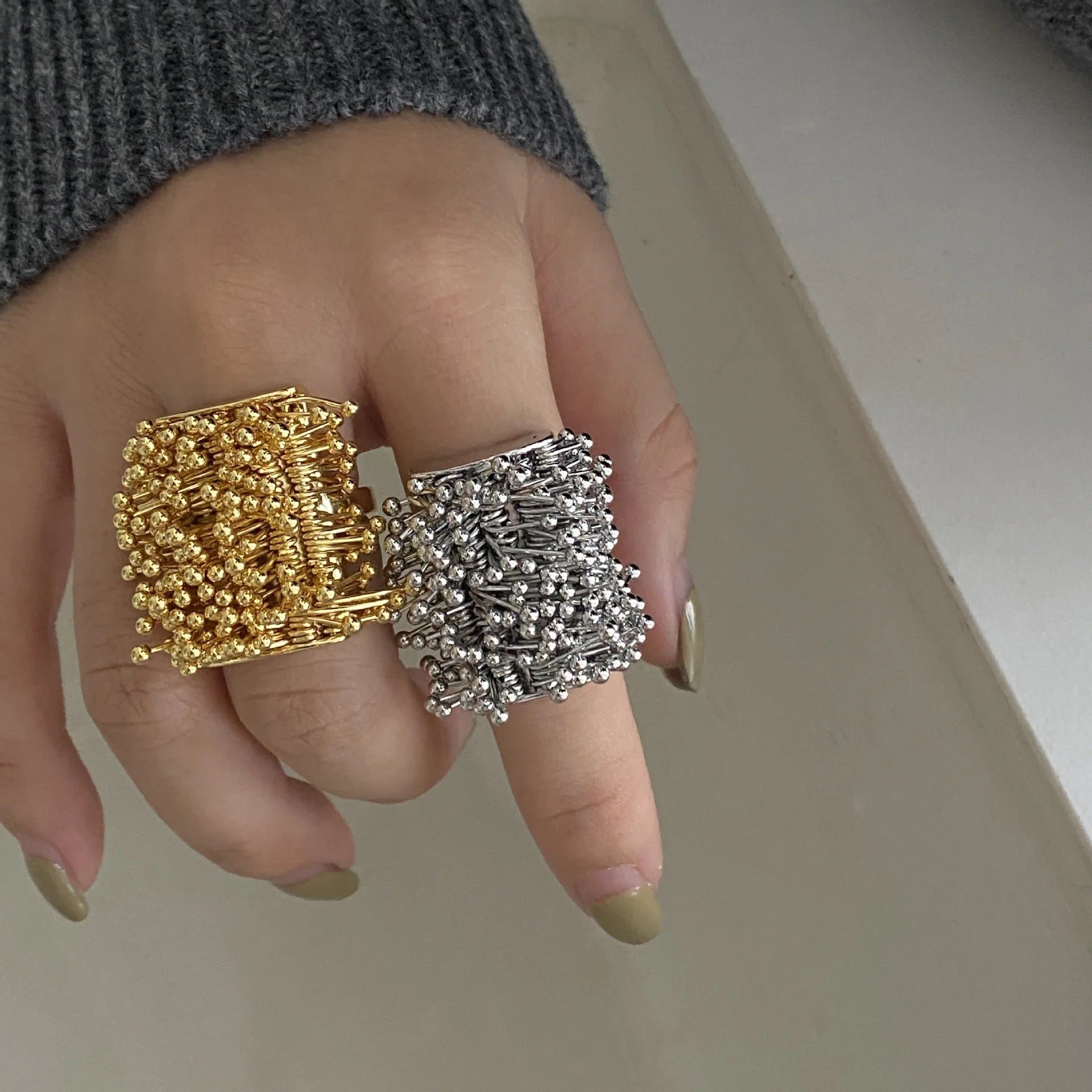 gold fidget ring textured rub multiple pins on square anxiety relief jewelry spinner ring for focus