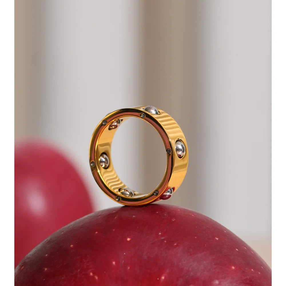 gold fidget ring bead roll wide band with beads anxiety relief jewelry spinner ring for focus