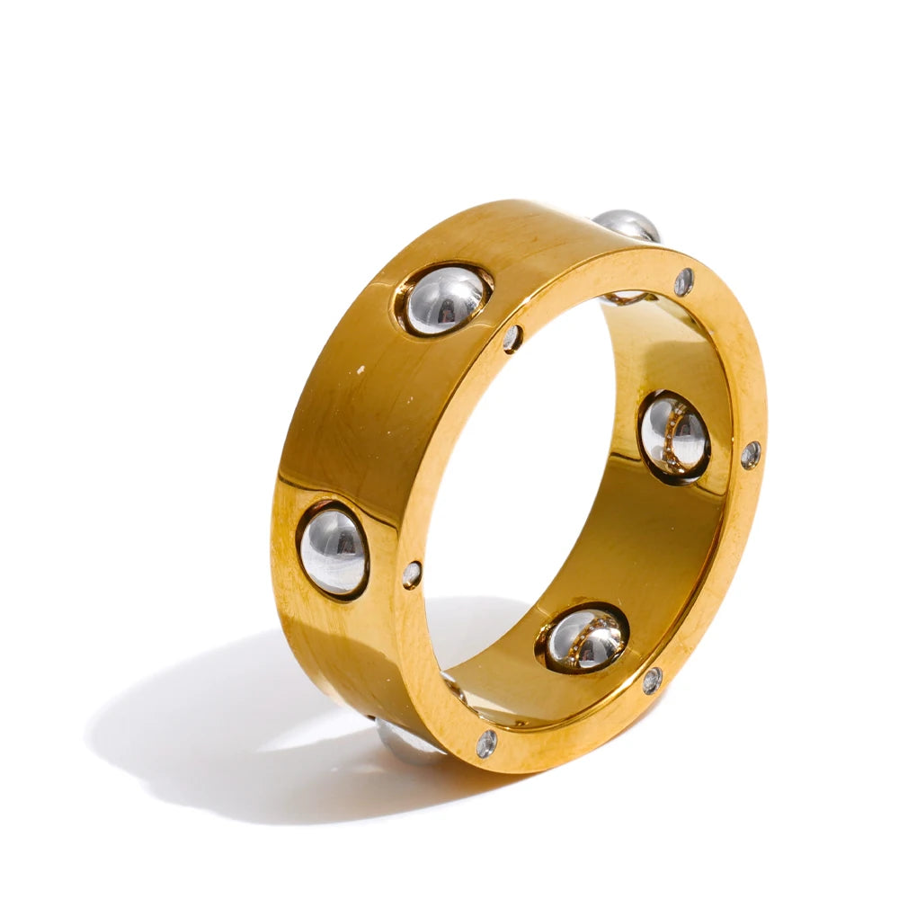 gold fidget ring bead roll wide band with beads anxiety relief jewelry spinner ring for focus