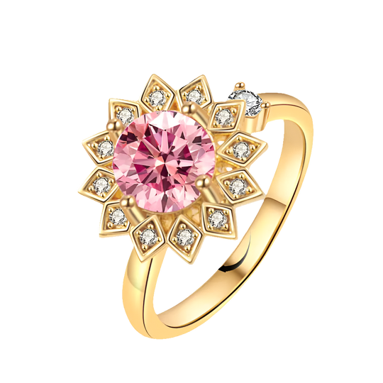 silver fidget ring core spin peony flower anxiety relief jewelry spinner ring for focus