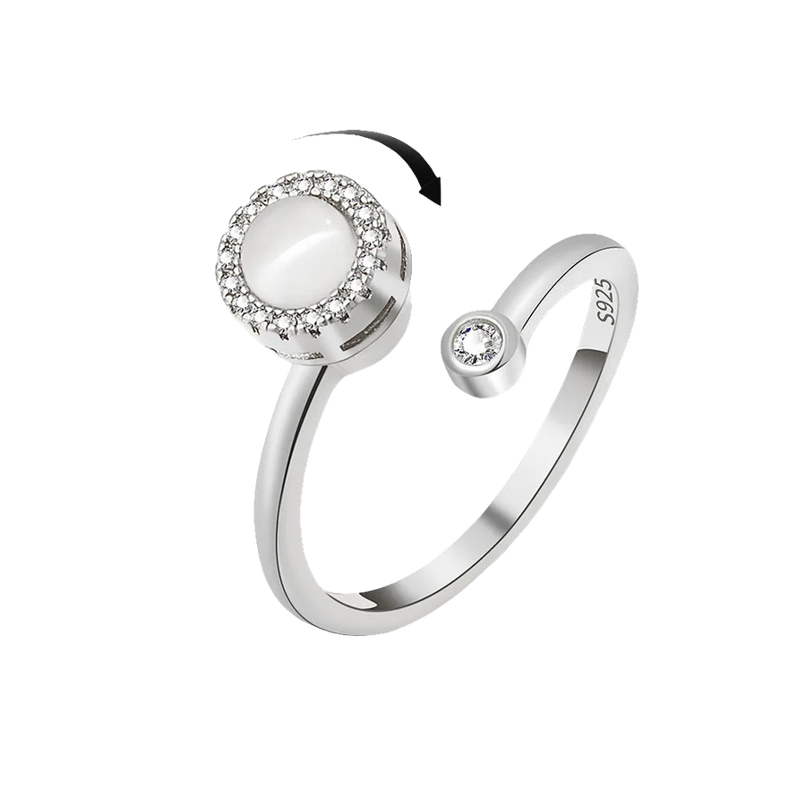 silver fidget ring core spin round moon and pearl anxiety relief jewelry spinner ring for focus