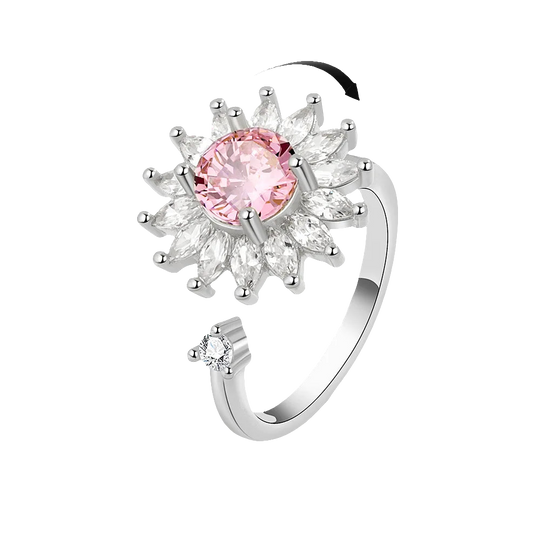 silver fidget ring core spin aster flower anxiety relief jewelry spinner ring for focus