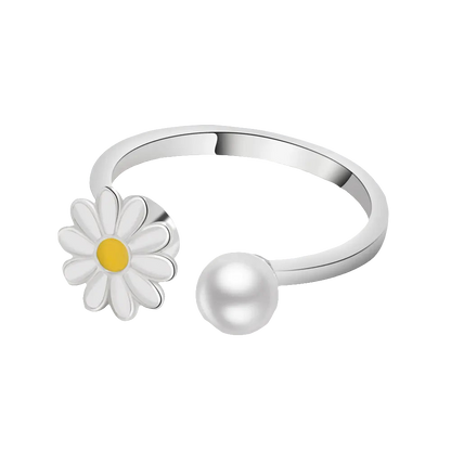 Eternal Daisy - Simple & Elegant Spinner Ring for ADHD - White & Silver Edition