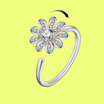 Moonlit Flora - ADHD Fidget Ring – Elegant Spinner - Silver Edition