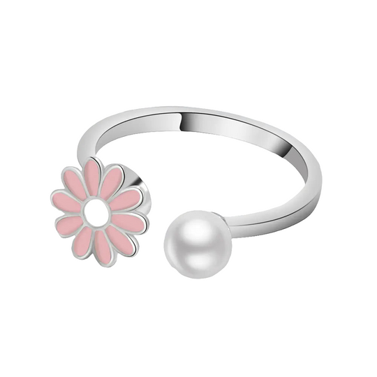 gold fidget ring core spin daisy flower anxiety relief jewelry spinner ring for focus