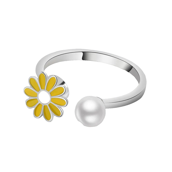 Eternal Daisy - Timeless ADHD Ring in Elegant Silver Design - Silver and Yellow Edition