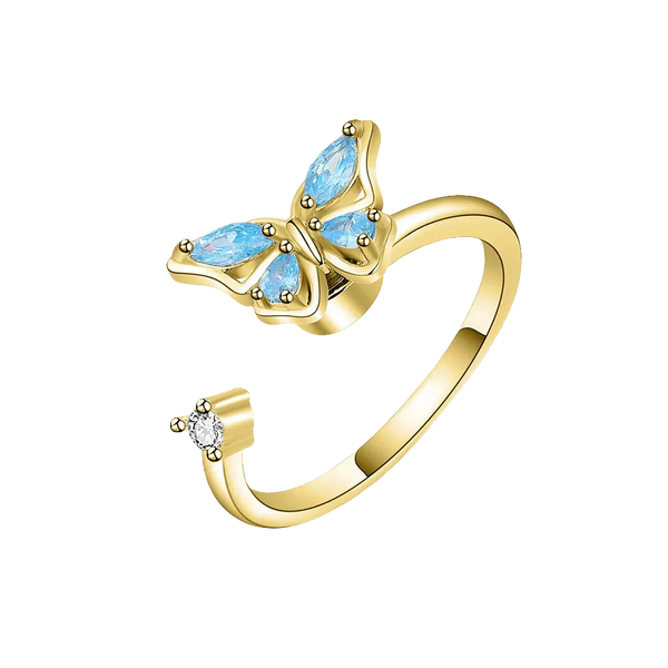 Wings of Transformation - Fidger Spinner Ring – Sterling Silver Elegance - Blue & Gold Edition