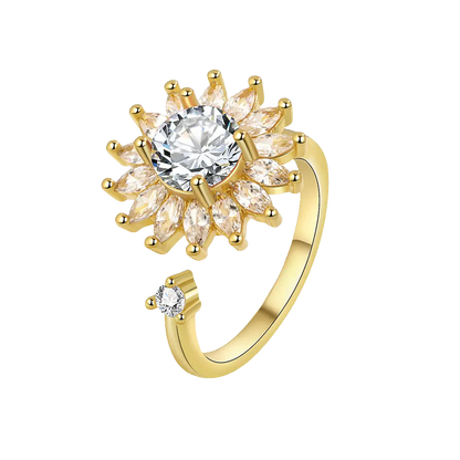 Mystic Blossom - Therapeutic Silver Spinner Ring for Women - White & Gold Edition