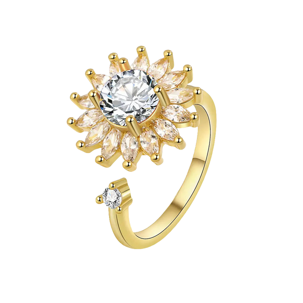 Mystic Blossom - Therapeutic Silver Spinner Ring for Women - White & Gold Edition