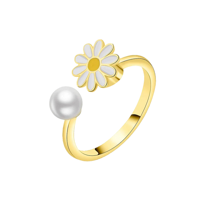 Eternal Daisy - 925 Silver Rotatable Ring – Focus in Style - White & Gold Edition