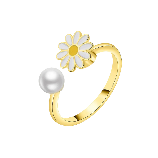 Eternal Daisy - 925 Silver Rotatable Ring – Focus in Style - White & Gold Edition