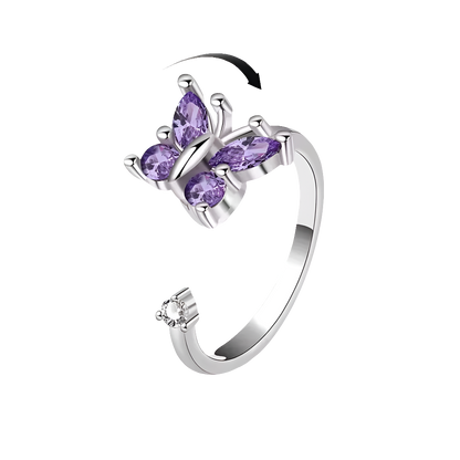 Wings of Transformation - Chic Rotating ADHD Ring for Women in 925 Silver - Purple & Silver Edition