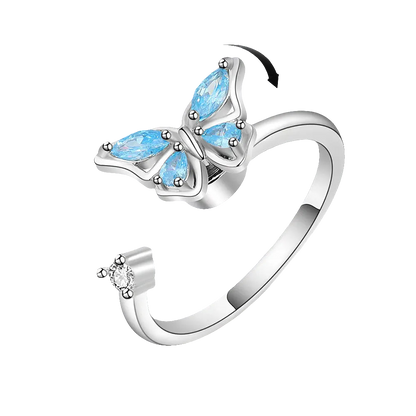 Wings of Transformation - Sleek Fidget Ring in Sterling Silver for ADHD - Blue & Silver Edition