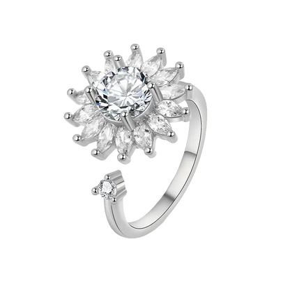 Mystic Blossom - Chic Spinner Ring – Calm Your Mind in Style - White & Silver Edition