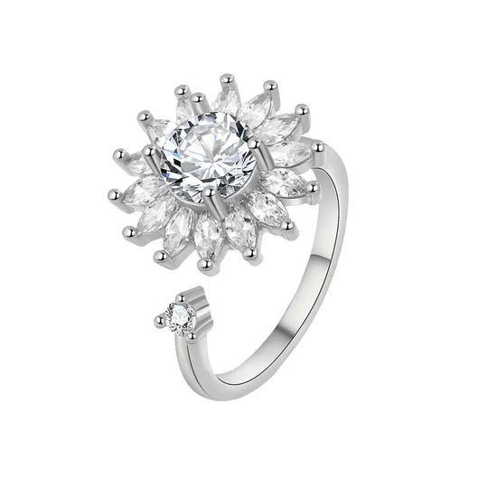 silver fidget ring core spin aster flower anxiety relief jewelry spinner ring for focus