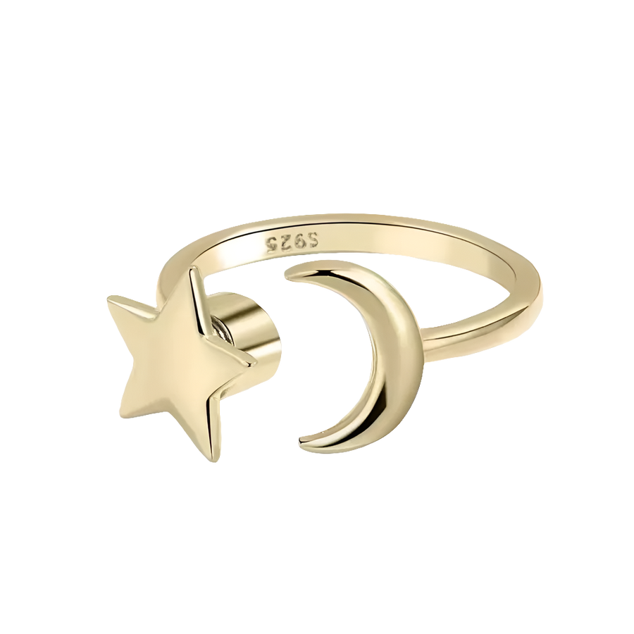 gold fidget ring core spin moon and star anxiety relief jewelry spinner ring for focus