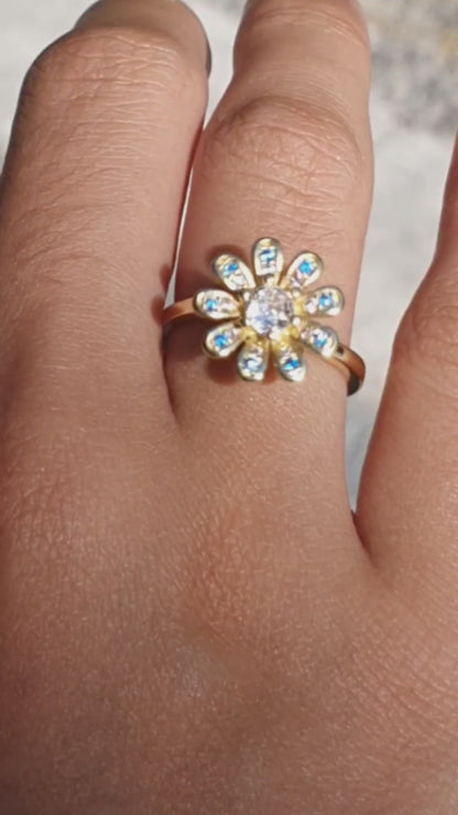 Moonlit Flora - Sophisticated Spinner Ring for ADHD Support - Gold Edition