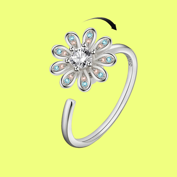 Moonlit Flora - ADHD Fidget Ring – Elegant Spinner - Silver Edition