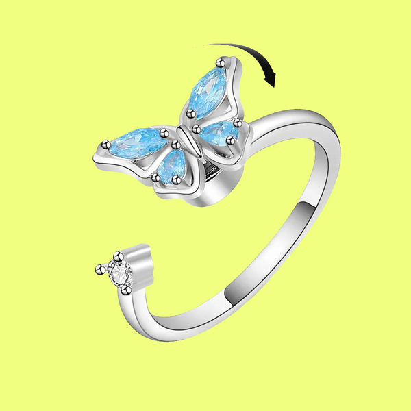 Wings of Transformation - Sleek Fidget Ring in Sterling Silver for ADHD - Blue & Silver Edition