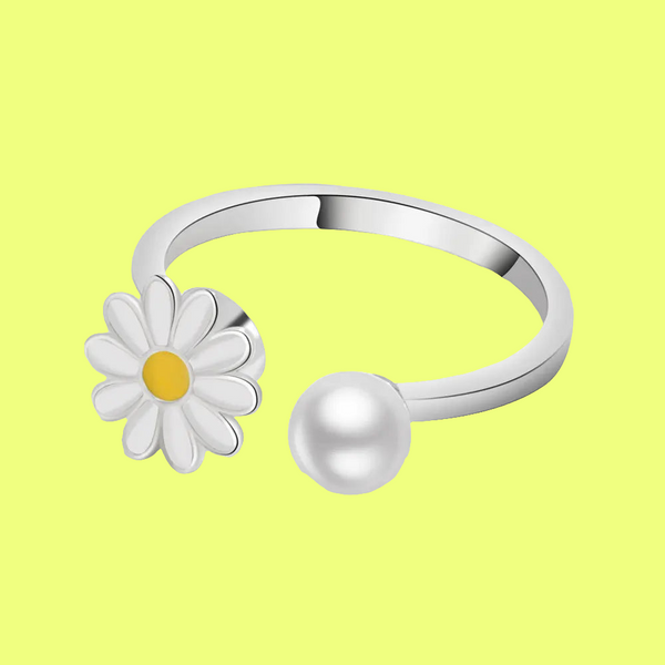 Eternal Daisy - Simple & Elegant Spinner Ring for ADHD - White & Silver Edition