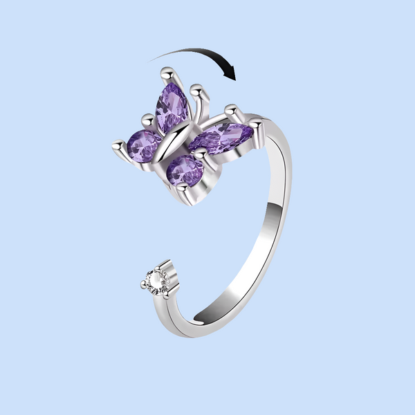 Wings of Transformation - Chic Rotating ADHD Ring for Women in 925 Silver - Purple & Silver Edition